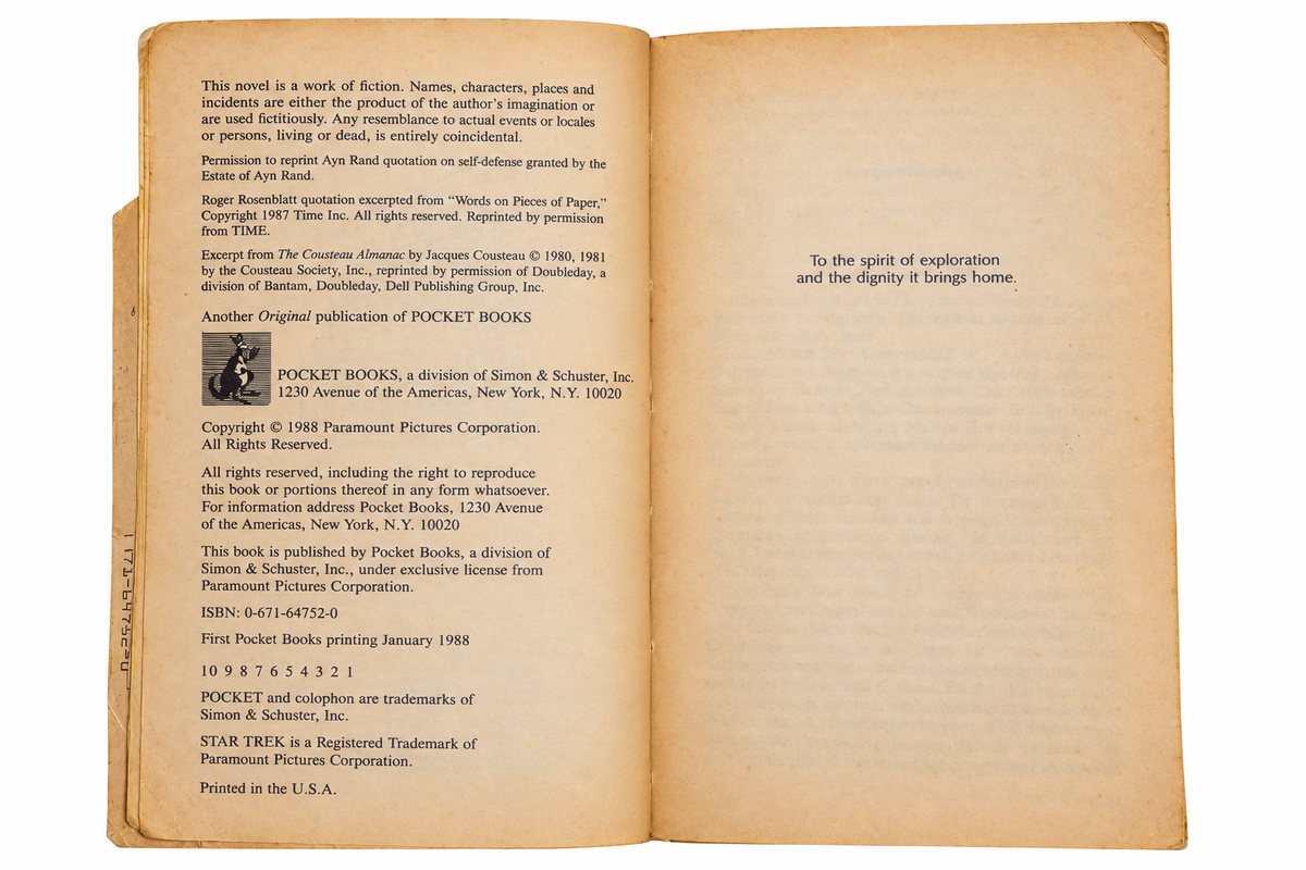 Final Frontier copyright page showing first printing January 1988