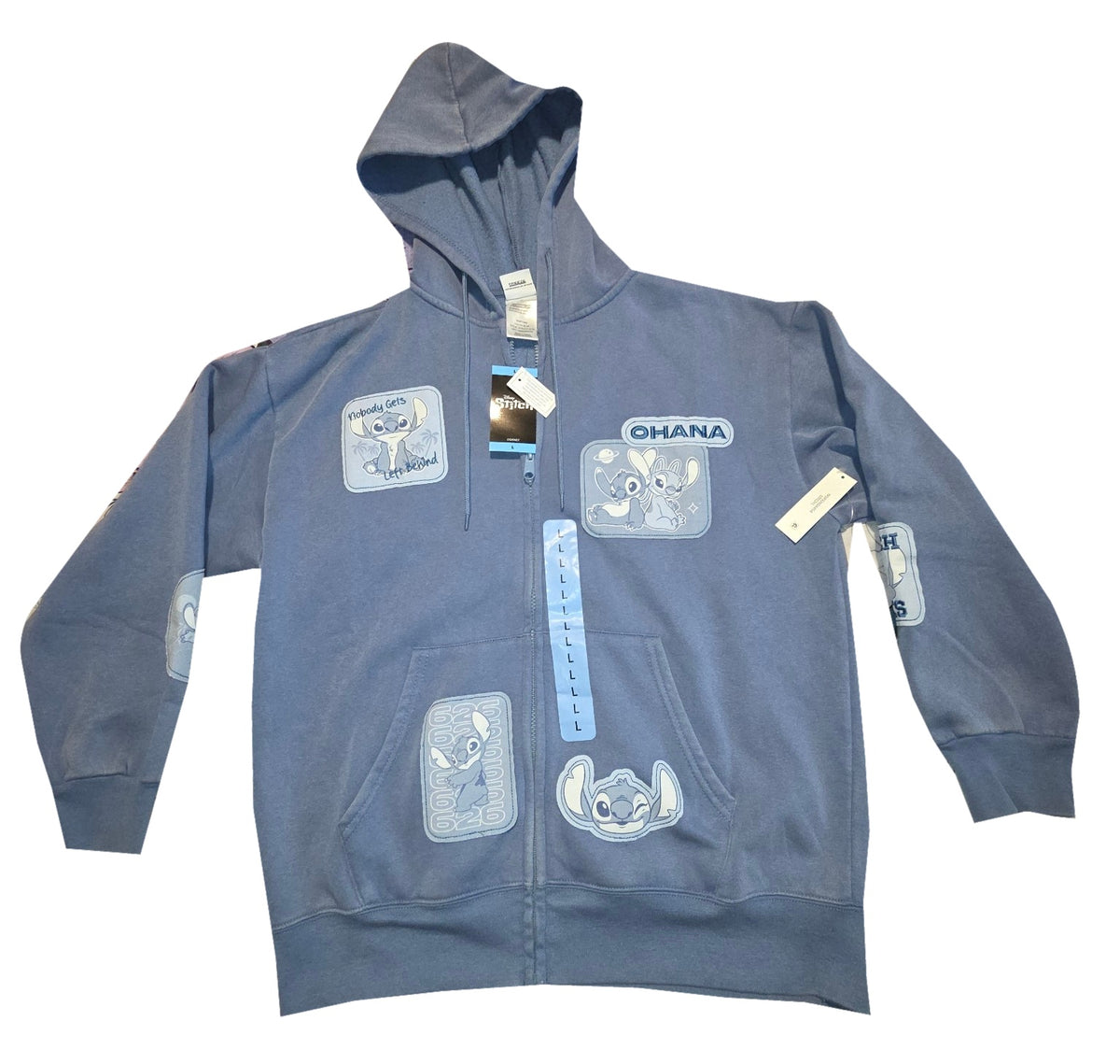 Blue Freeze Disney Stitch hoodie size Large, front, white background