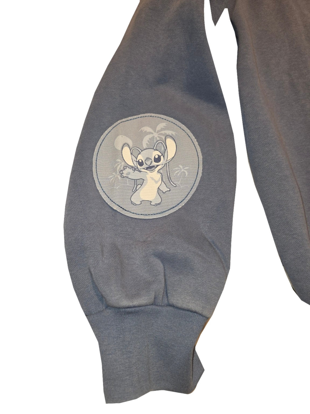 Blue Freeze Disney Stitch hoodie size Large, round sleeve, white background