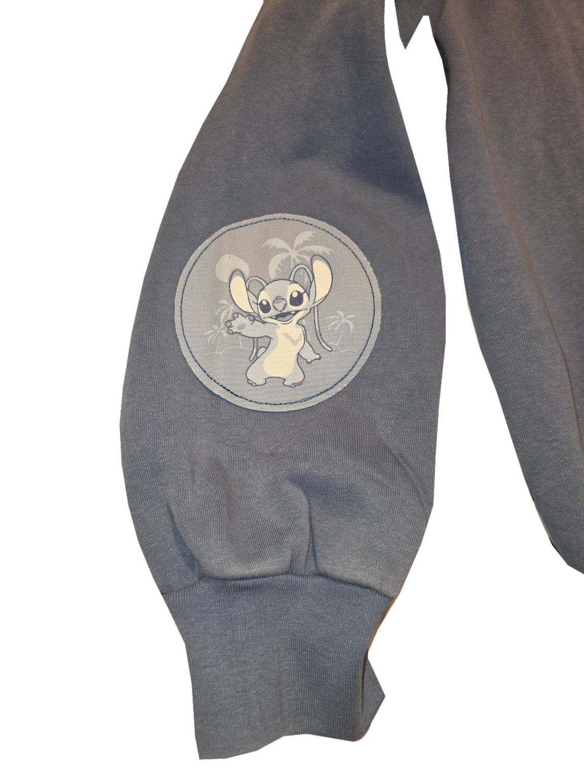 Blue Freeze Disney Stitch hoodie size Large, round sleeve, white background