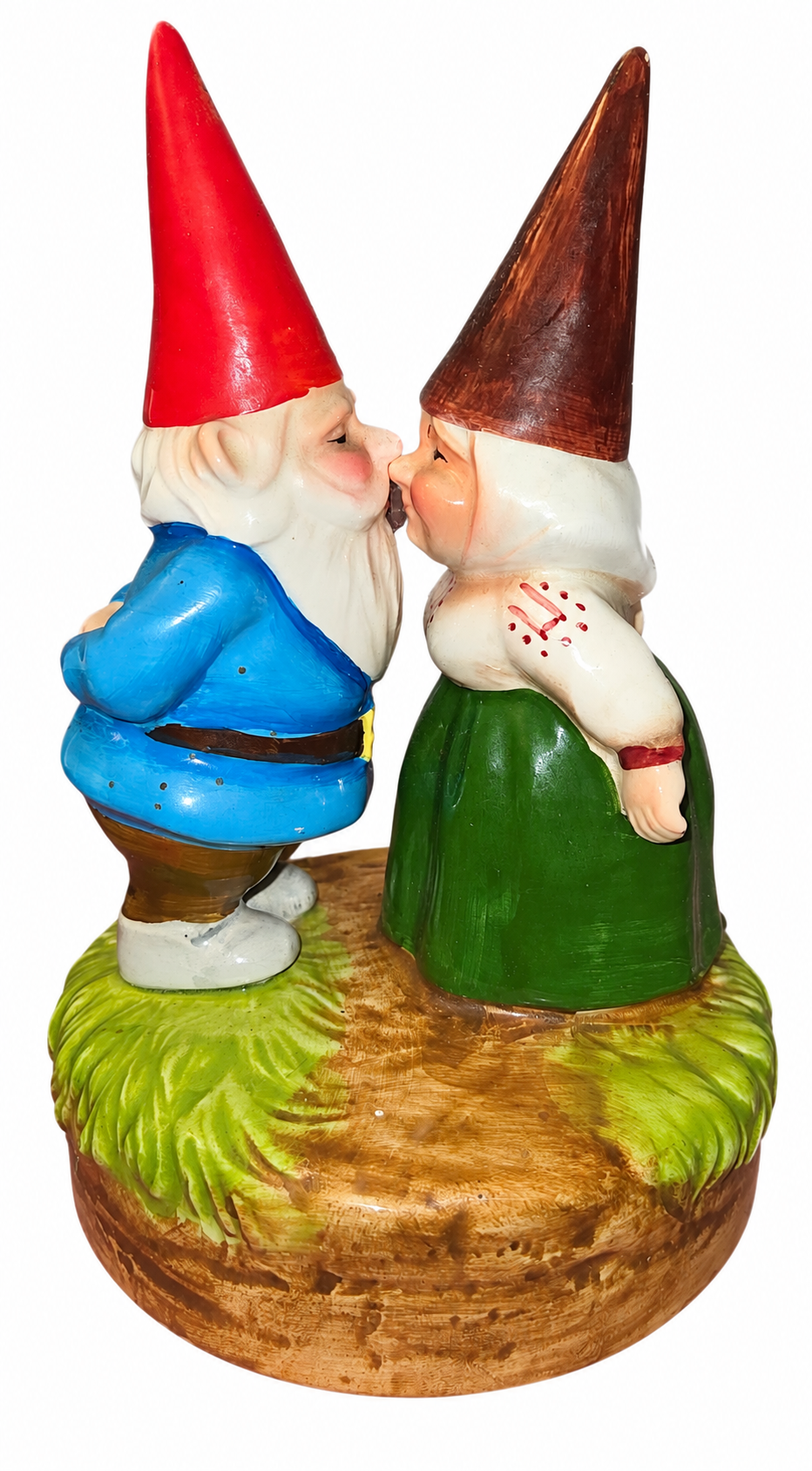 1979 Gorham kissing gnome music box front with visible paint wear