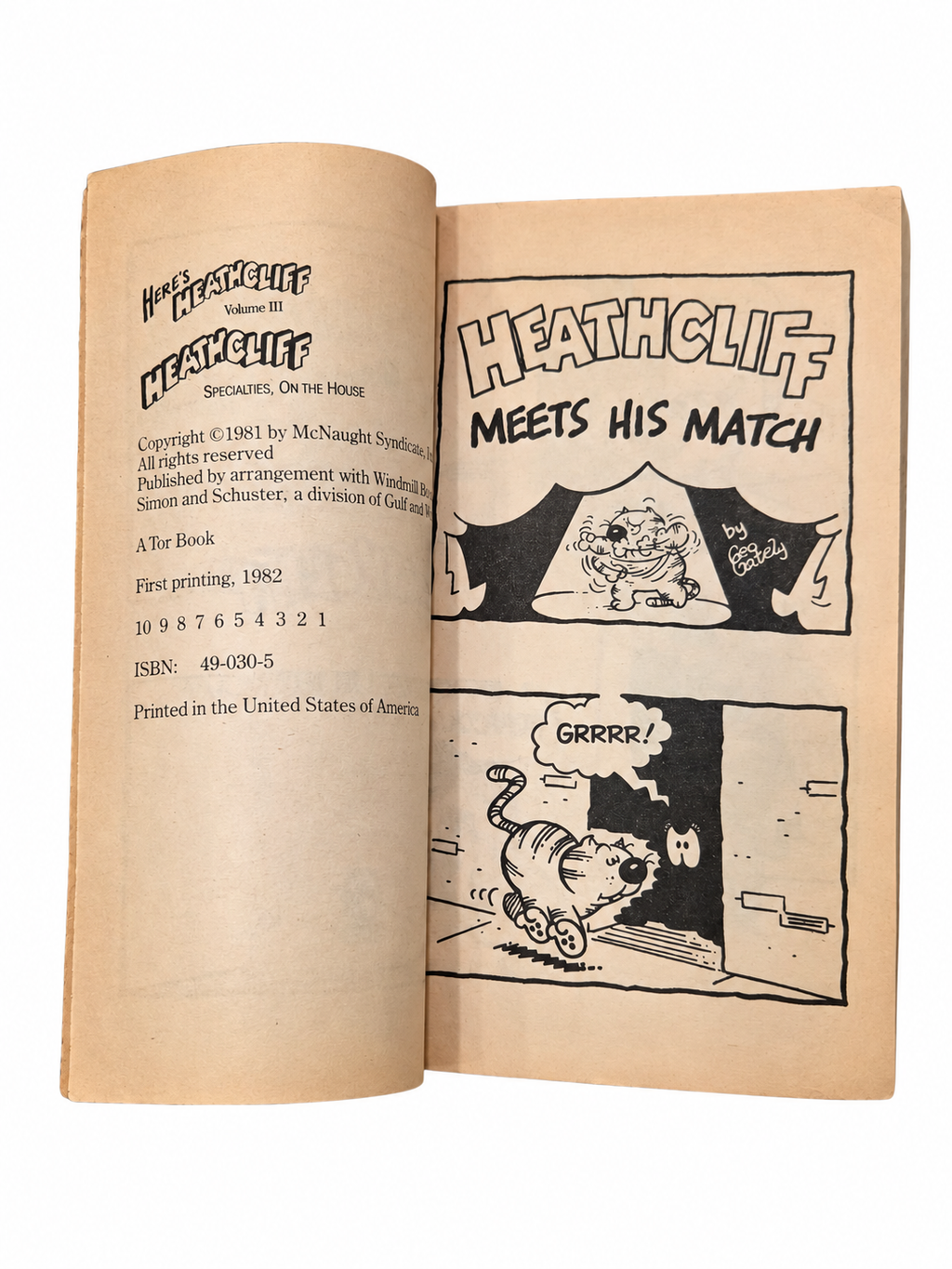 Heathcliff first printing copyright and comic page