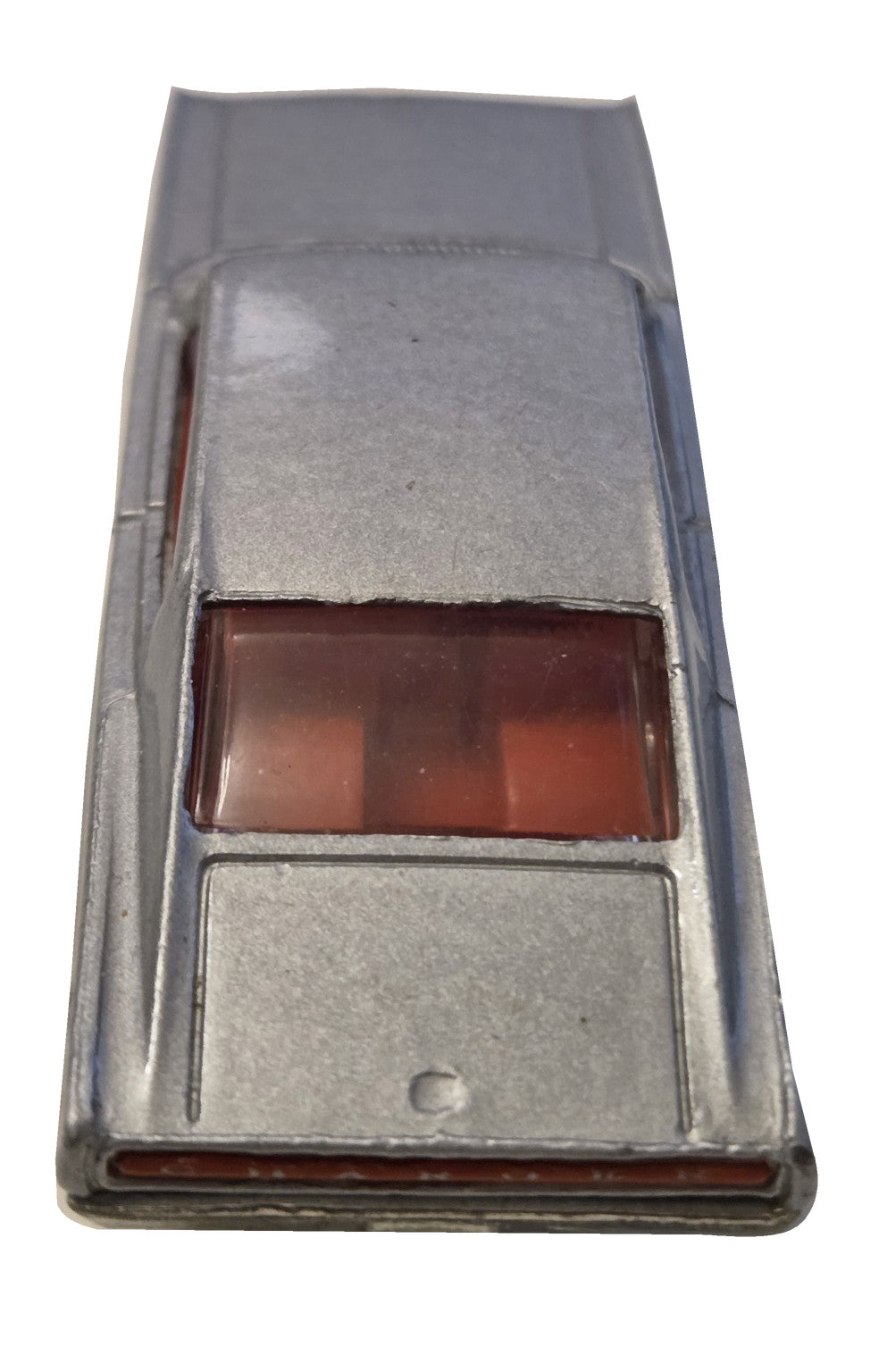 Pre-owned Hot Wheels 1967 Dodge Charger silver with red interior rear view on white background