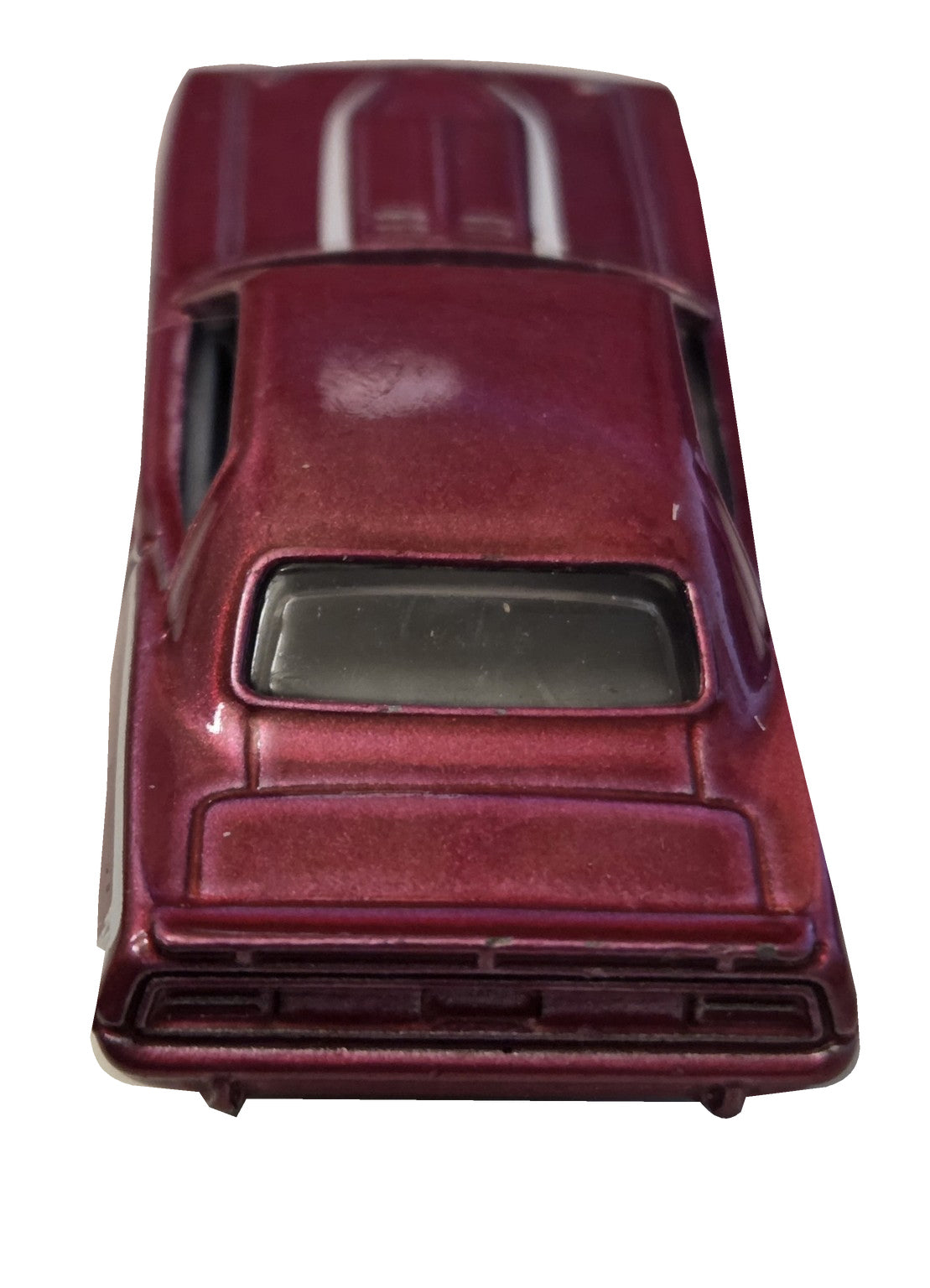 Pre-owned Hot Wheels 1970 Plymouth AAR Cuda metallic magenta rear view on white background