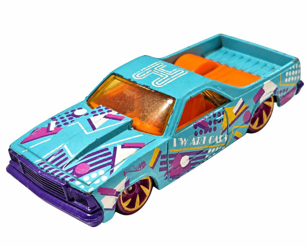 Hot Wheels HW Art Cars turquoise 1980 Chevy El Camino, opposite side on white