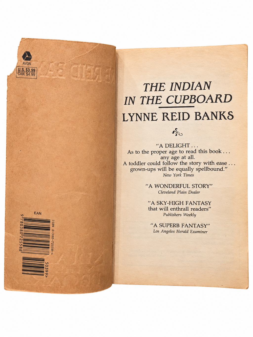 The Indian in the Cupboard inside cover showing torn corner