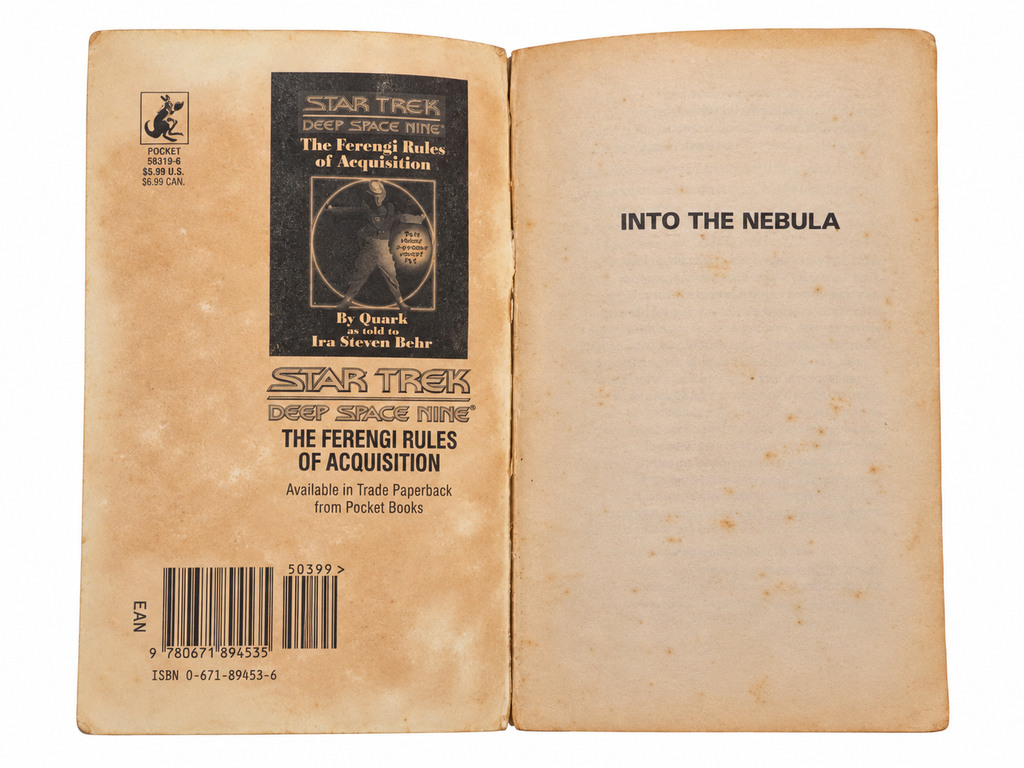 Into the Nebula interior title page showing yellowing and spotting