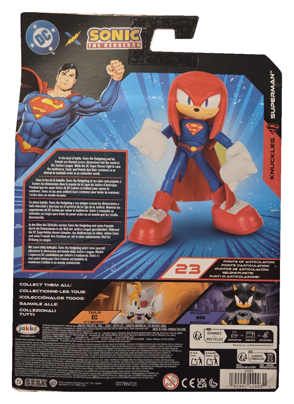 JAKKS Pacific Sonic x DC Knuckles as Superman figure back of original packaging