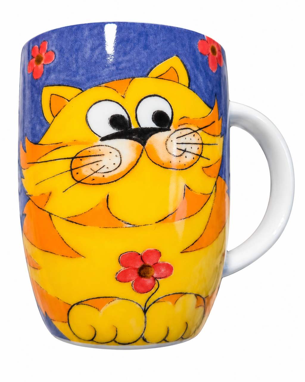 Könitz yellow cat floral mug front view on white background