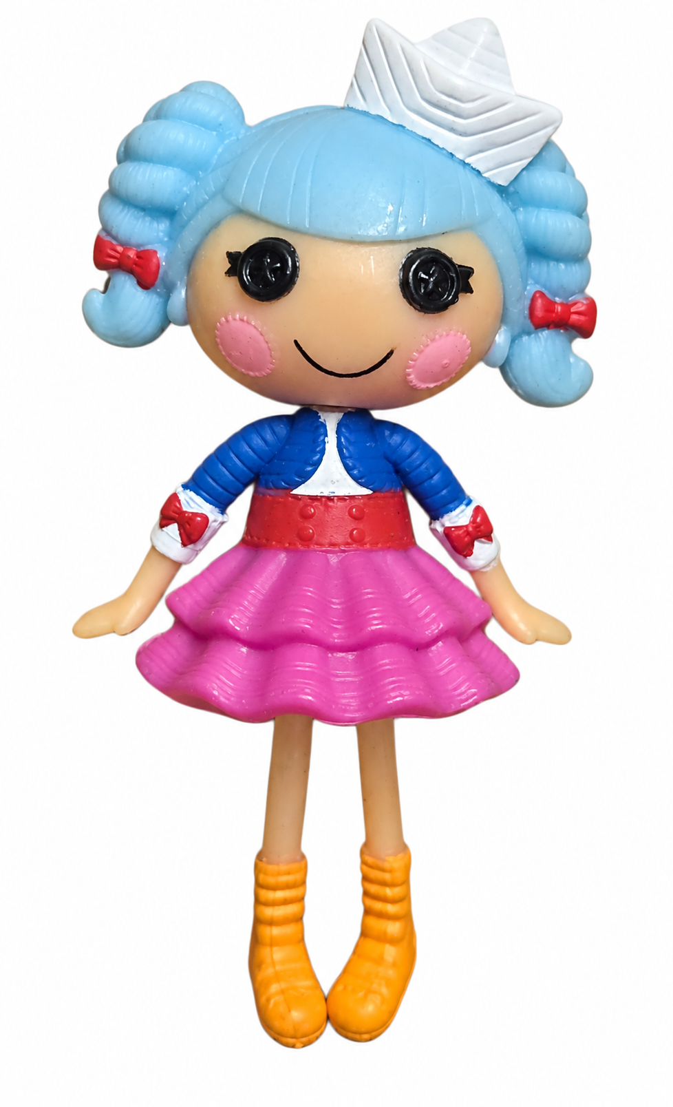Mini Lalaloopsy Marina Anchors Doll – Blue Hair & Pink Skirt – front view on white