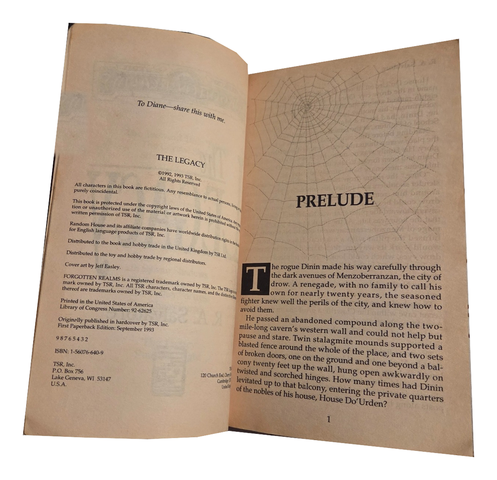 The Legacy by R. A. Salvatore - copyright page, actual pre-owned copy