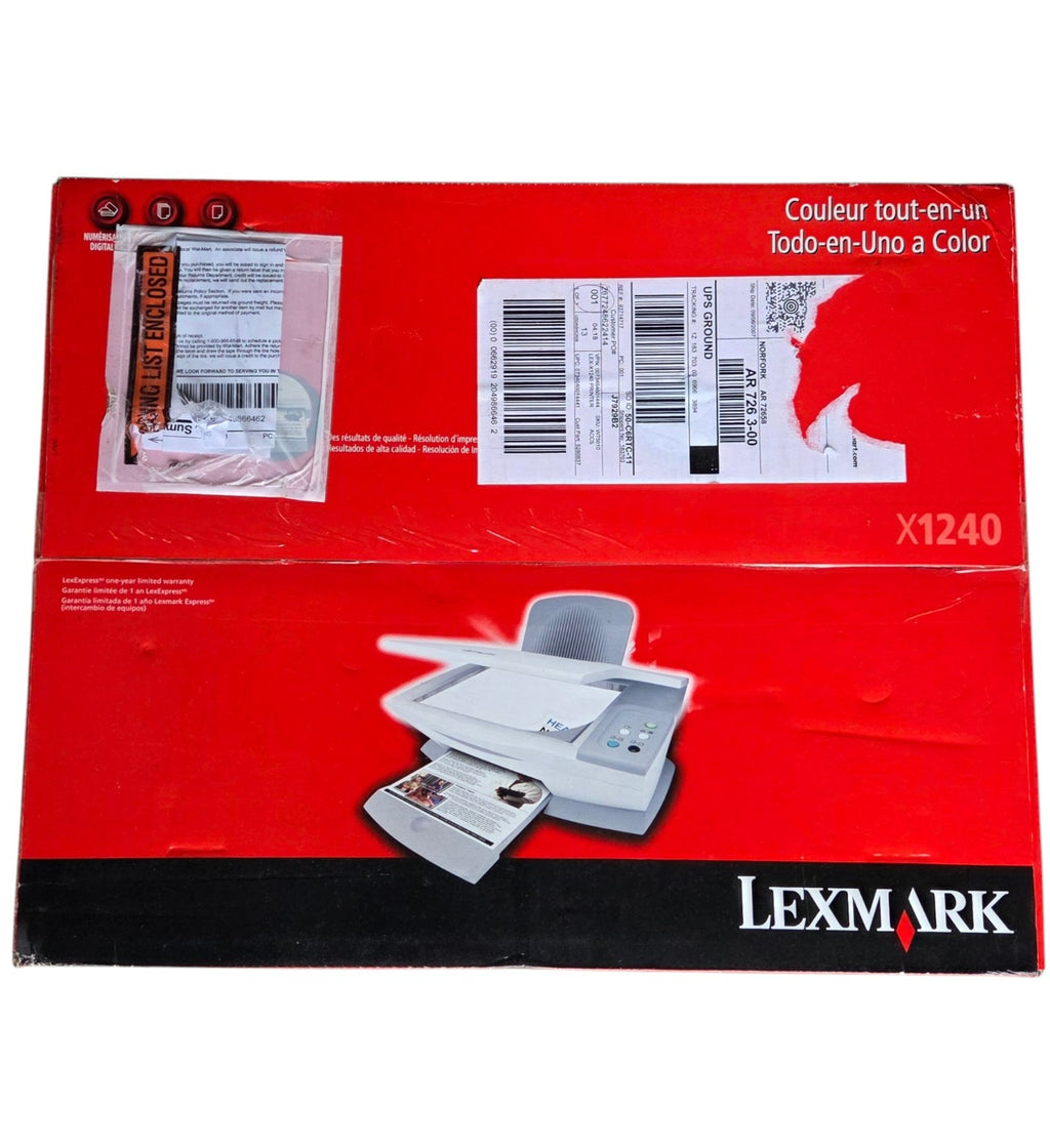 Lexmark X1240 box top and packaging wear
