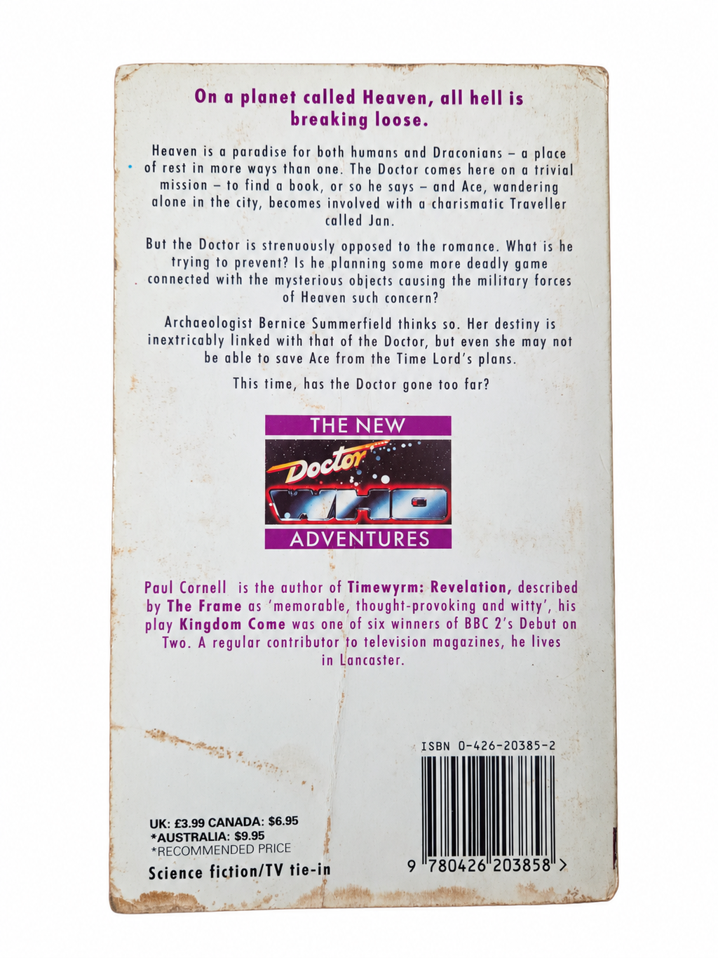 Love and War back cover showing staining and wear