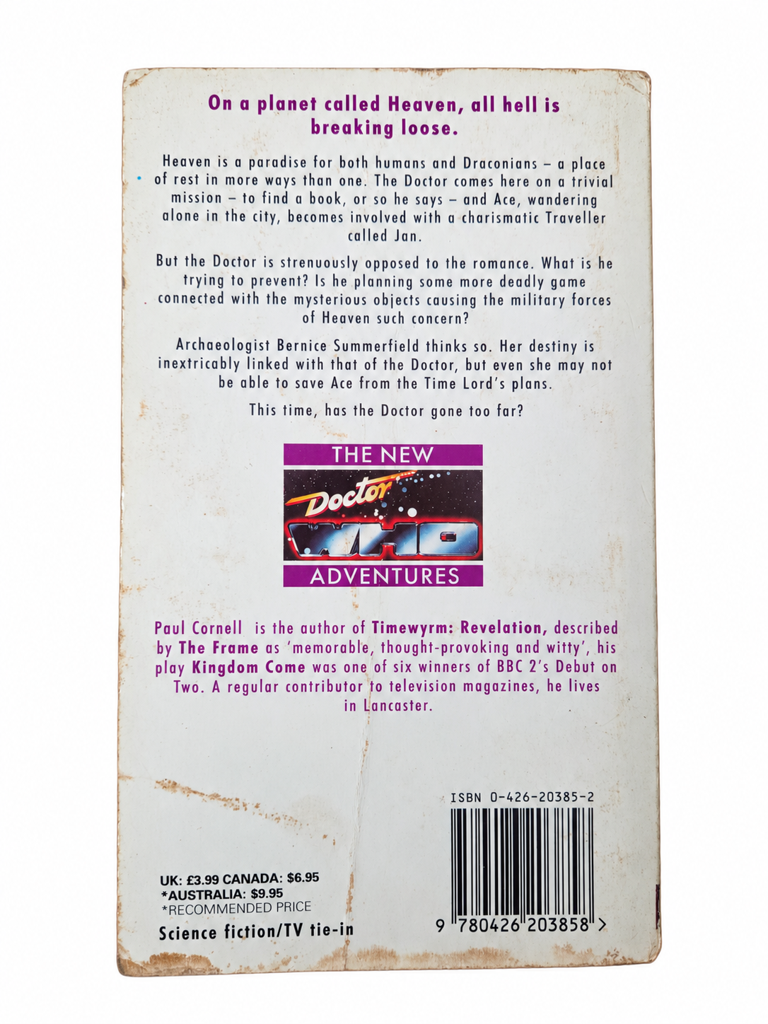 Love and War back cover showing staining and wear