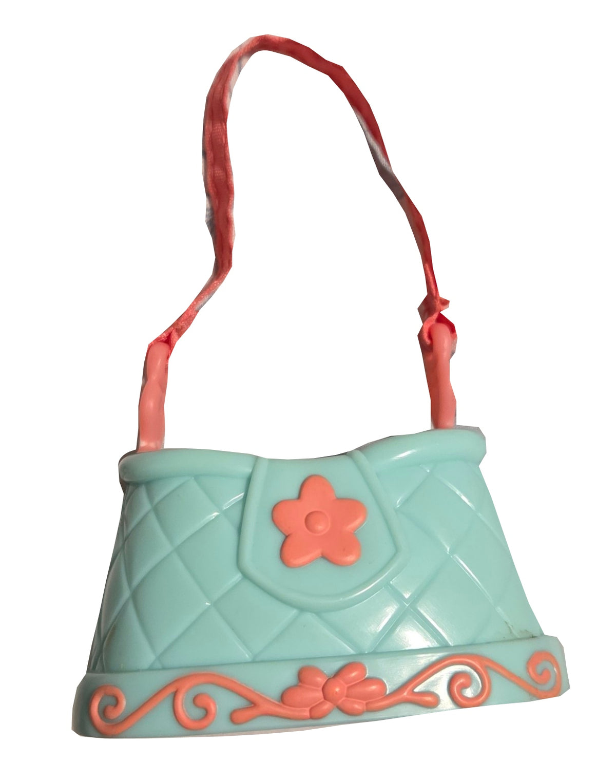 2005 Littlest Pet Shop teal and pink purse carrier front view on white background