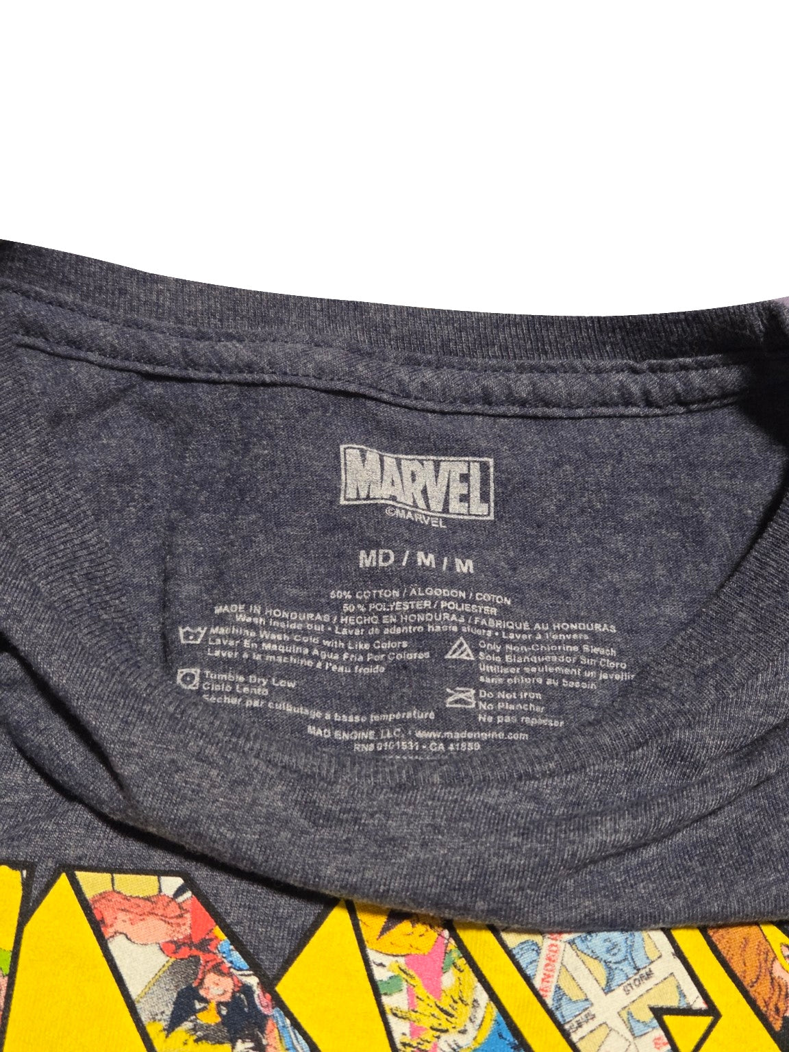 Marvel X-Men gray medium T-shirt label on white background