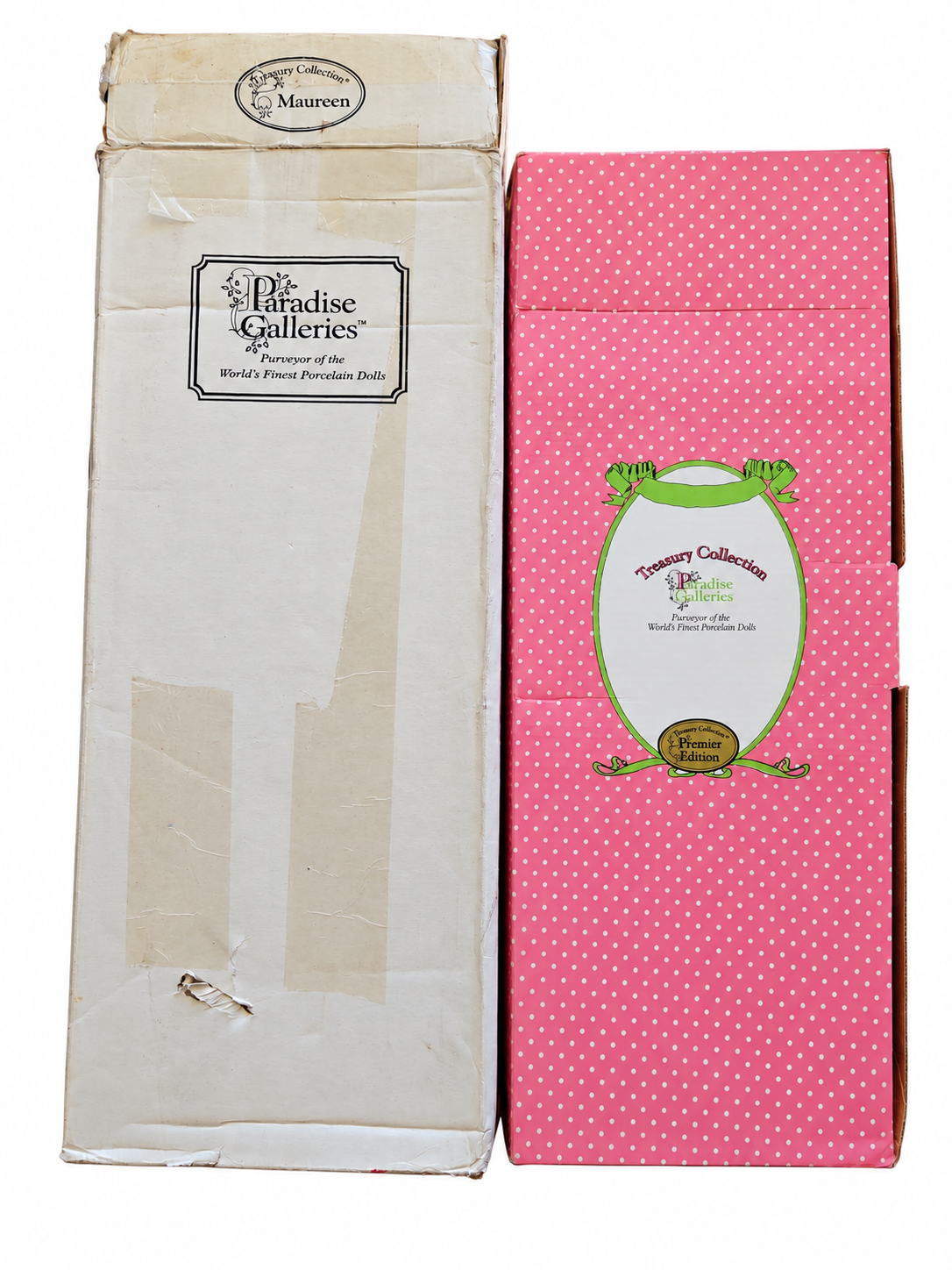 Maureen original box and lid showing tape and tear