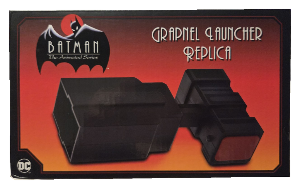 NECA Batman The Animated Series Grapnel Launcher box front, showing original packaging wear
