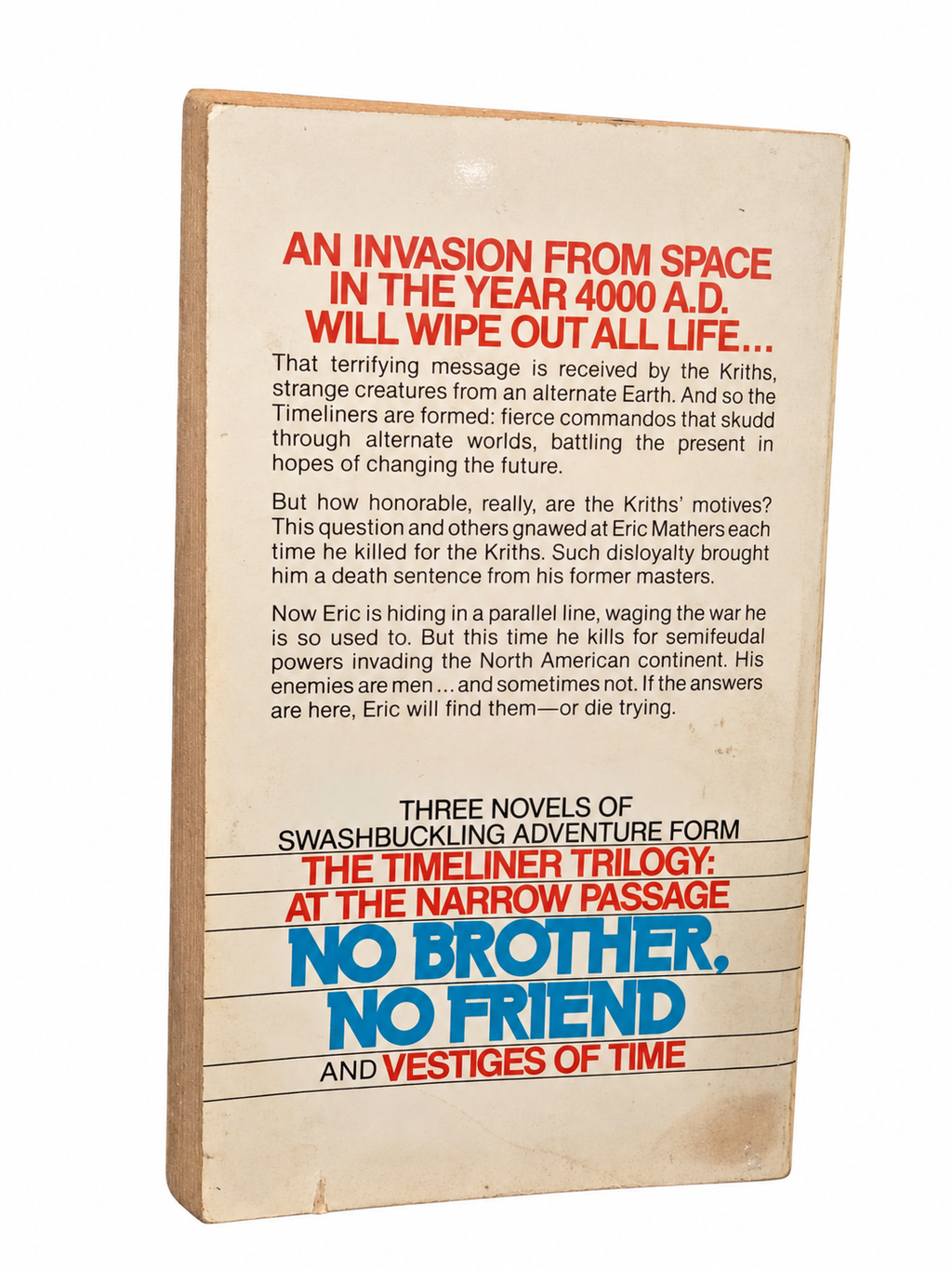 No Brother No Friend back cover showing age and wear