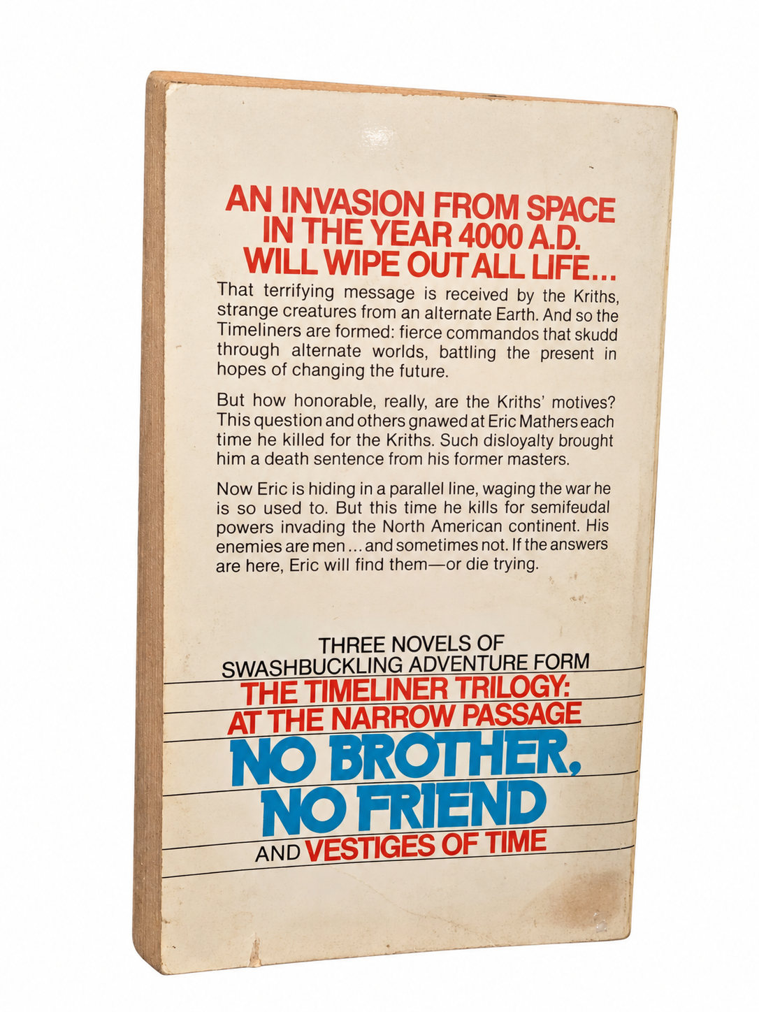 No Brother No Friend back cover showing age and wear