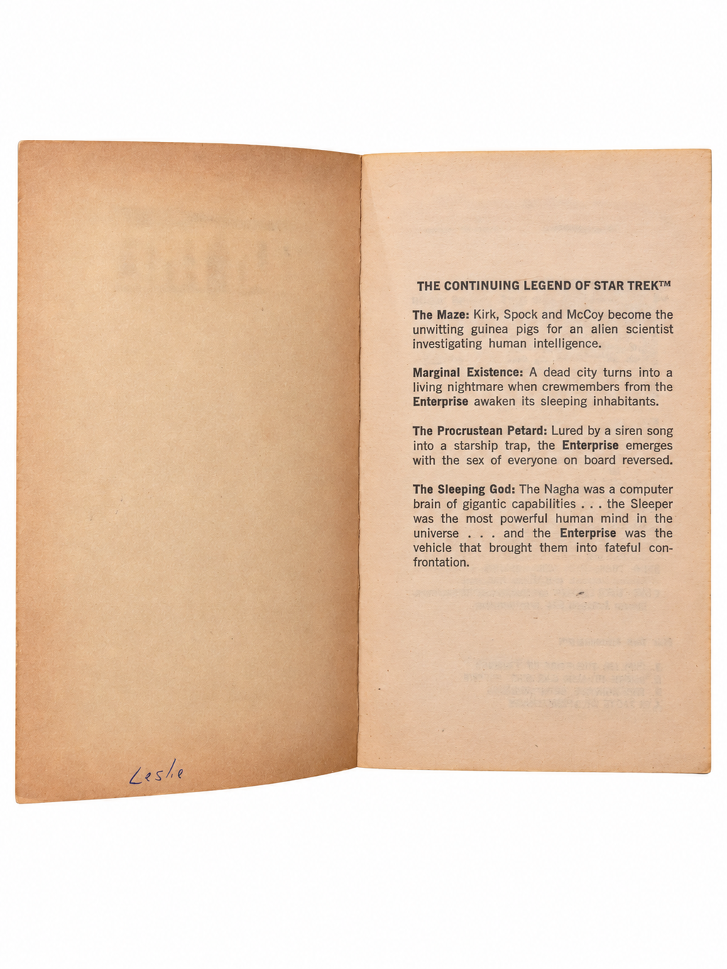 New Voyages 2 inside cover with handwritten name
