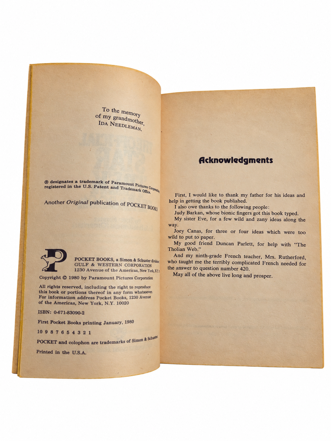 The Official Star Trek Trivia Book copyright spread with fingers removed on white background