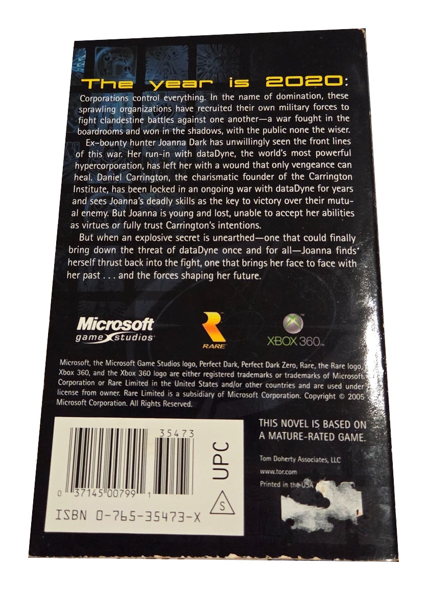 Perfect Dark Initial Vector back cover showing sticker damage and wear