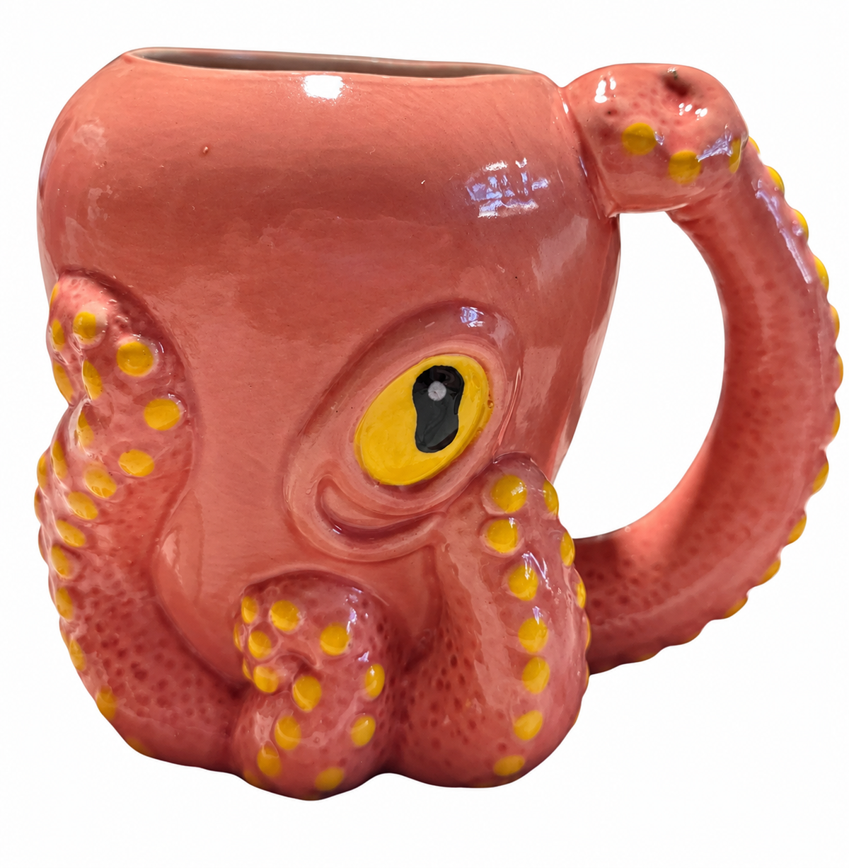 Pink octopus mug opposite side on white