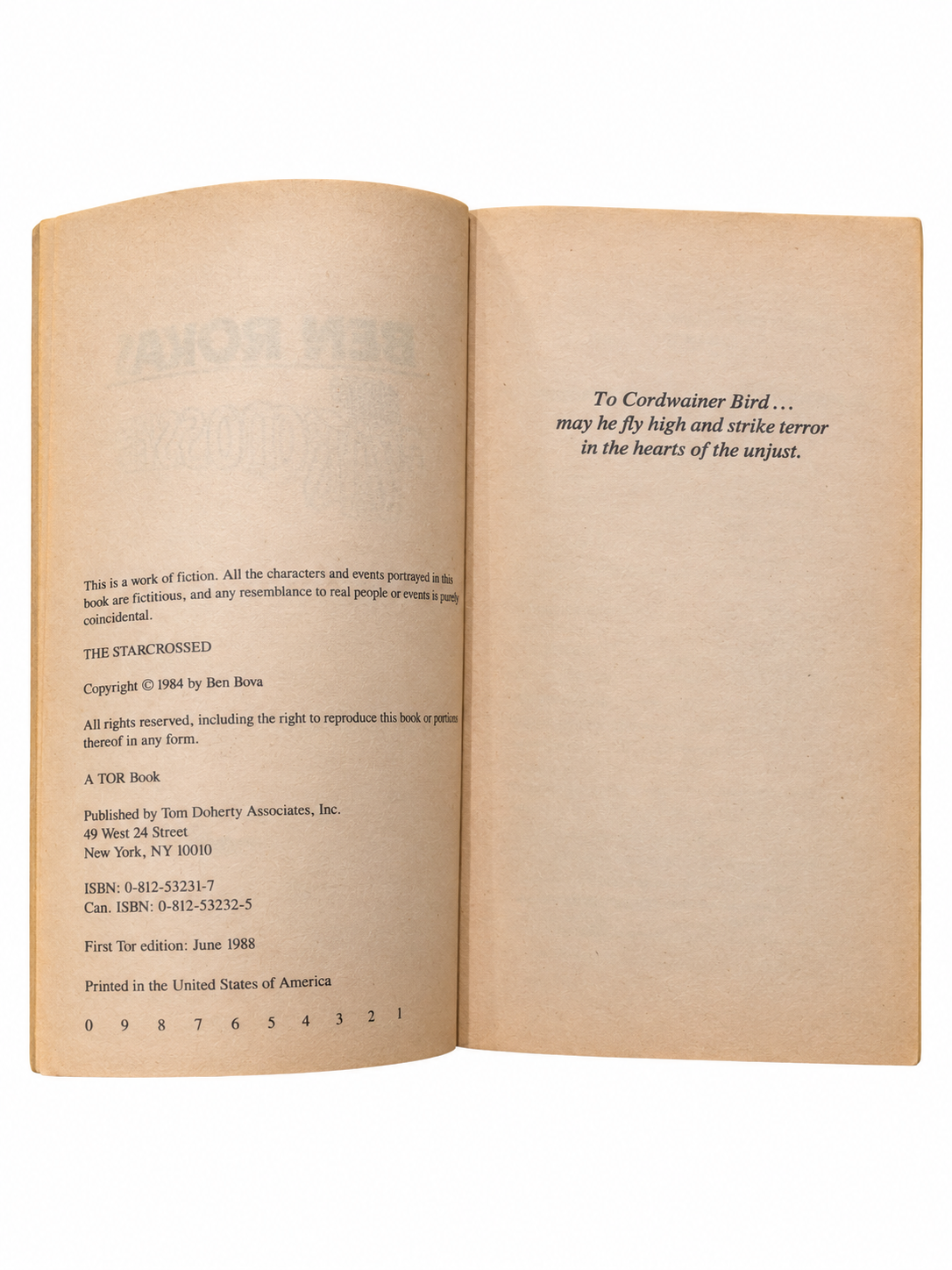 The Starcrossed copyright and dedication