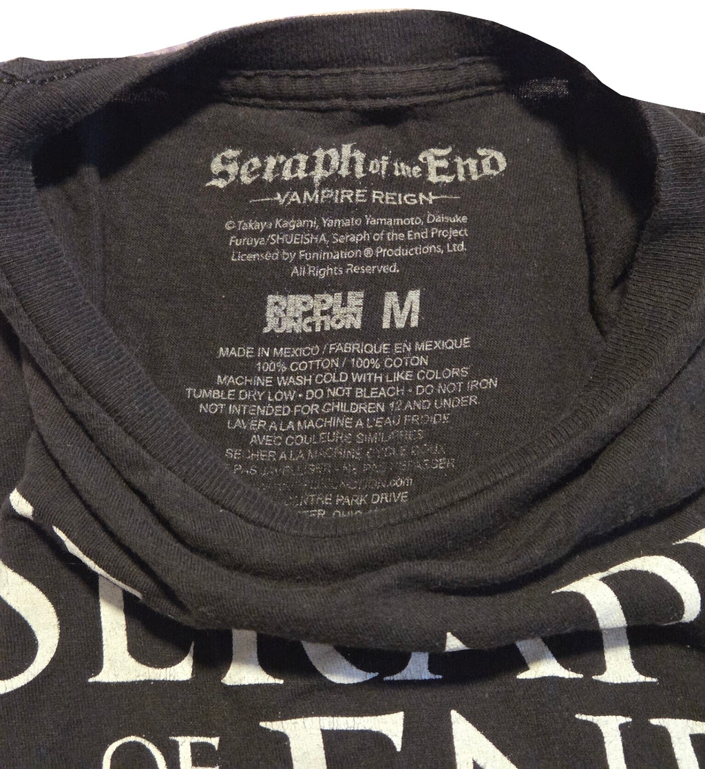 Black Seraph of the End Ferid Bathory graphic T-shirt size Medium, label, white background