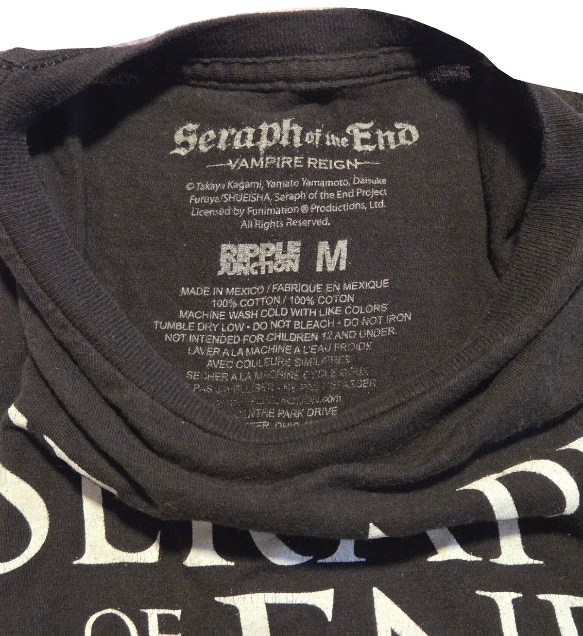 Black Seraph of the End Ferid Bathory graphic T-shirt size Medium, label, white background