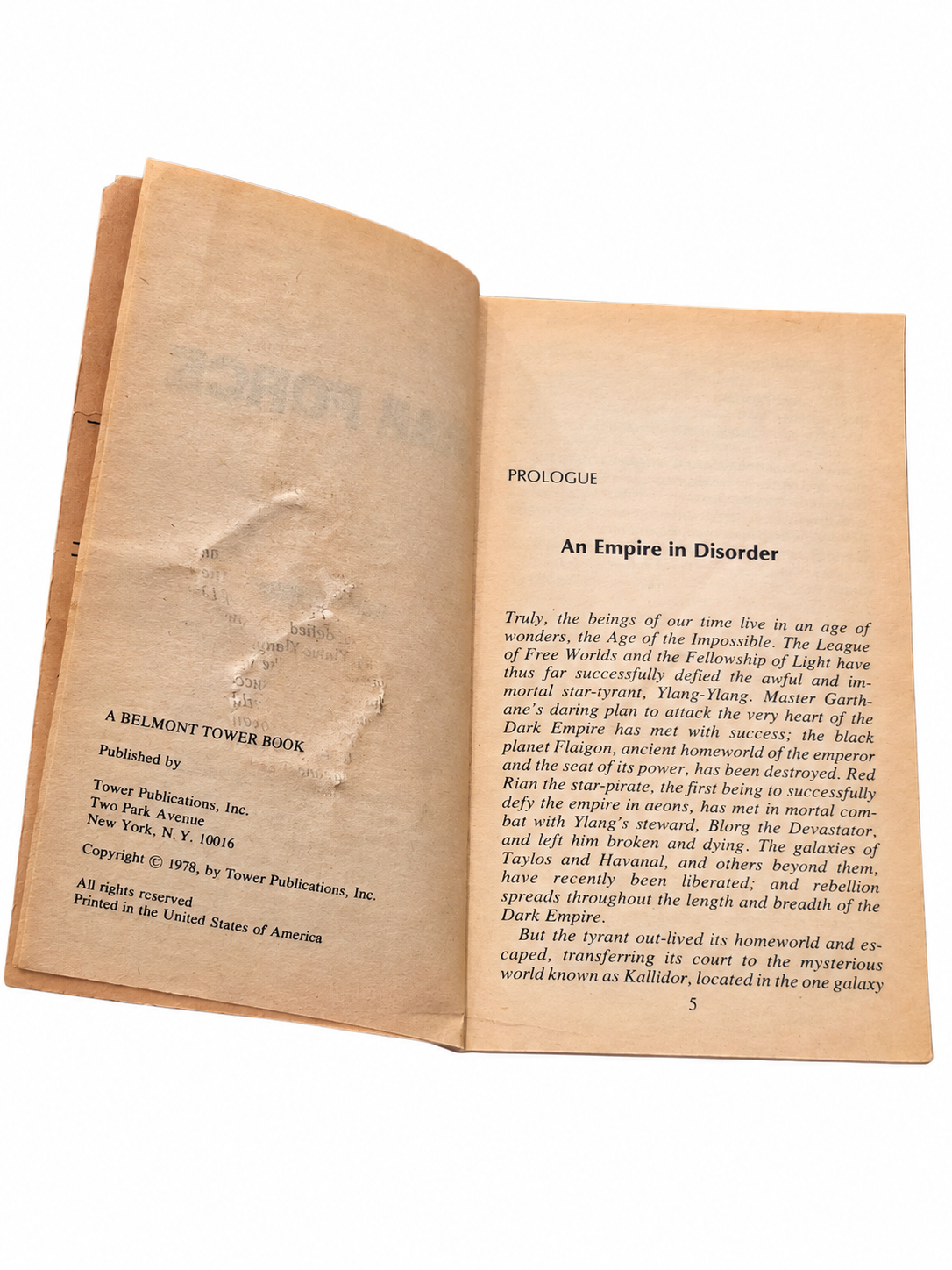 Star Force copyright page and prologue with paper damage
