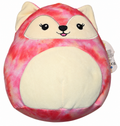 Squishmallows Sabine pink tie dye fox front view on white background
