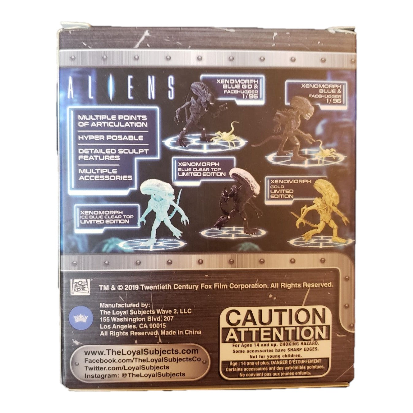 Back of St. Nix Collectibles, Toys & Antiques Aliens action figure packaging showing various Xenomorph character variants