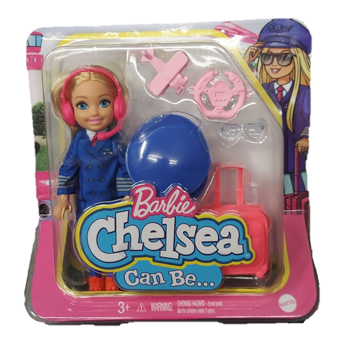 St. Nix Collectibles, Toys & Antiques Barbie Chelsea pilot doll wearing a blue uniform with pink headset and luggage