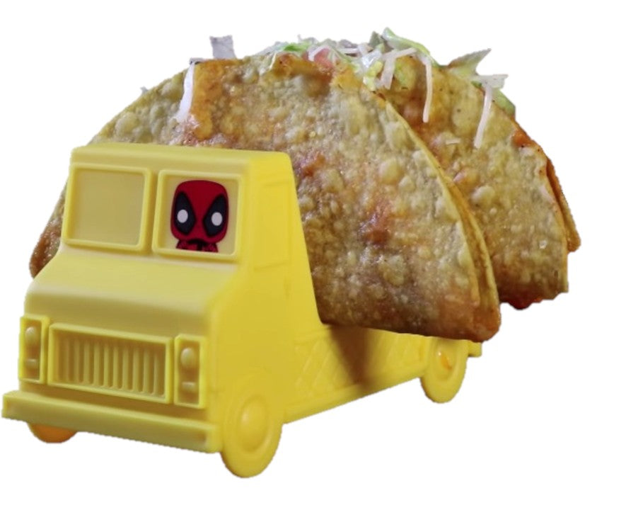St. Nix Collectibles, Toys & Antiques exclusive yellow Deadpool taco truck holder with two tacos inside