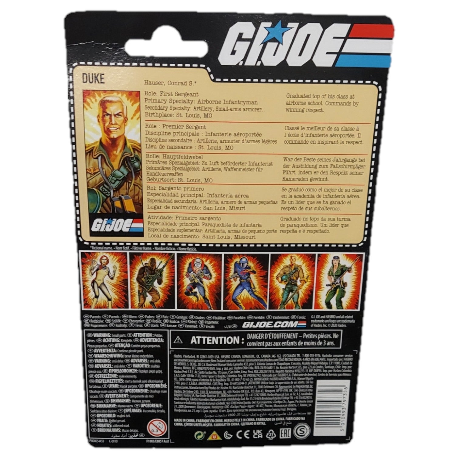 Back of St. Nix Collectibles, Toys & Antiques G.I. Joe Retro Duke action figure packaging with character bio