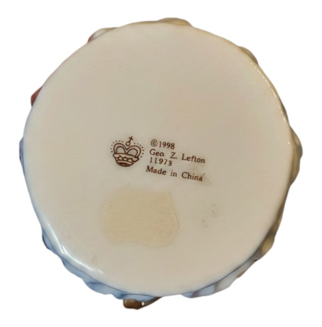 Base of 1998 St. Nix Collectibles, Toys & Antiques Lefton porcelain seal trinket box with maker mark and crown logo