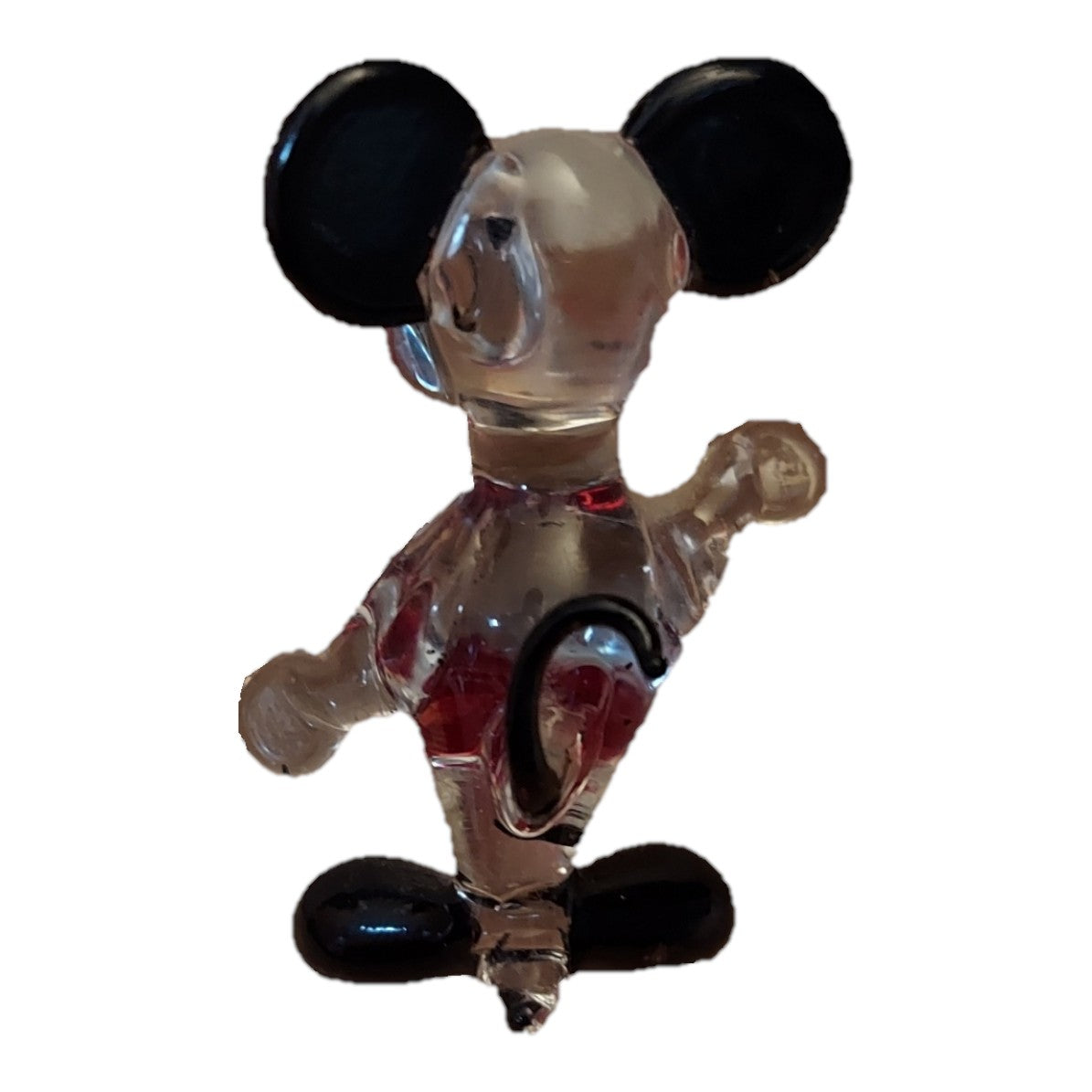 St. Nix Collectibles, Toys & Antiques vintage Mickey Mouse blown glass figurine with black ears and red shorts.
