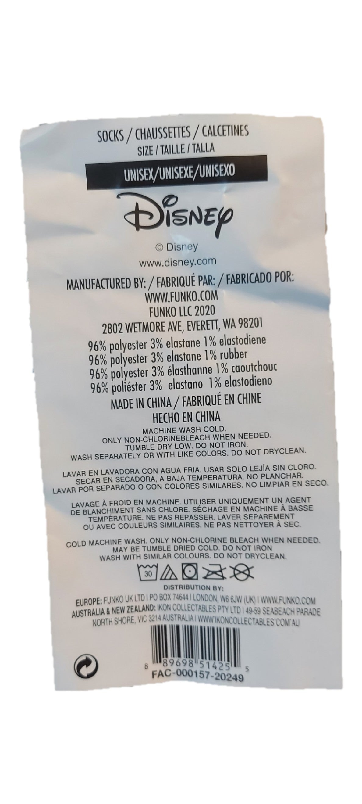 St. Nix Collectibles, Toys & Antiques Funko Disney Christmas Mickey socks packaging label with care instructions