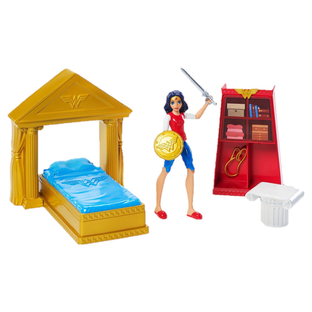 St. Nix Collectibles, Toys & Antiques Wonder Woman action figure bedroom set with bed, bookshelf, and accessories.