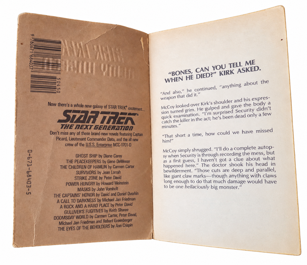 Star Trek Enemy Unseen interior showing browned inside cover and tears