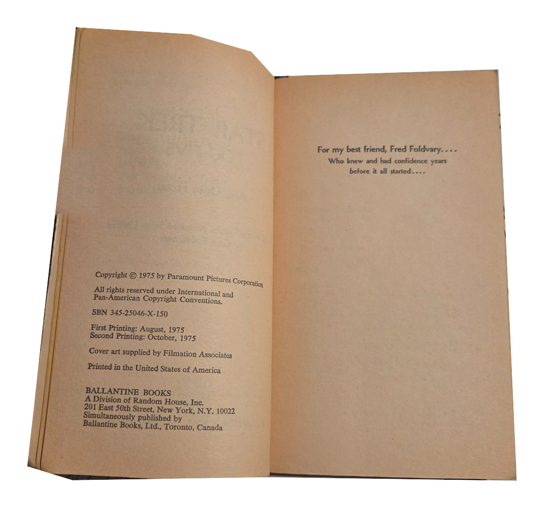 Star Trek Log Five copyright pages with fingers removed on white background