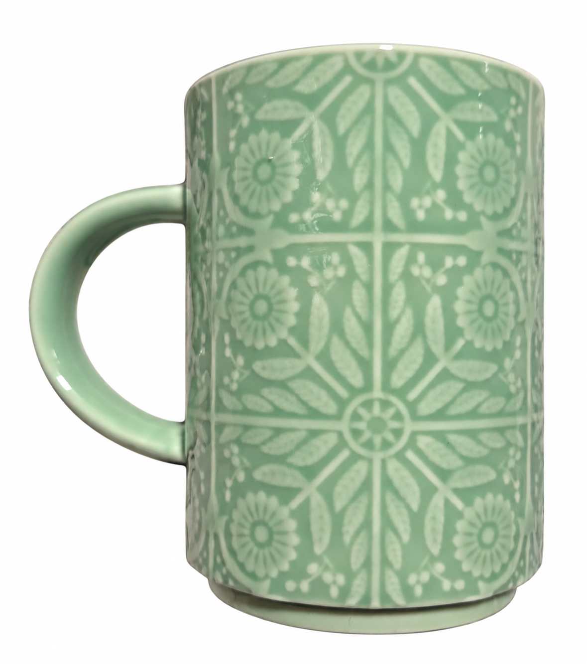 Starbucks mint green floral tile 12 oz mug back on white background