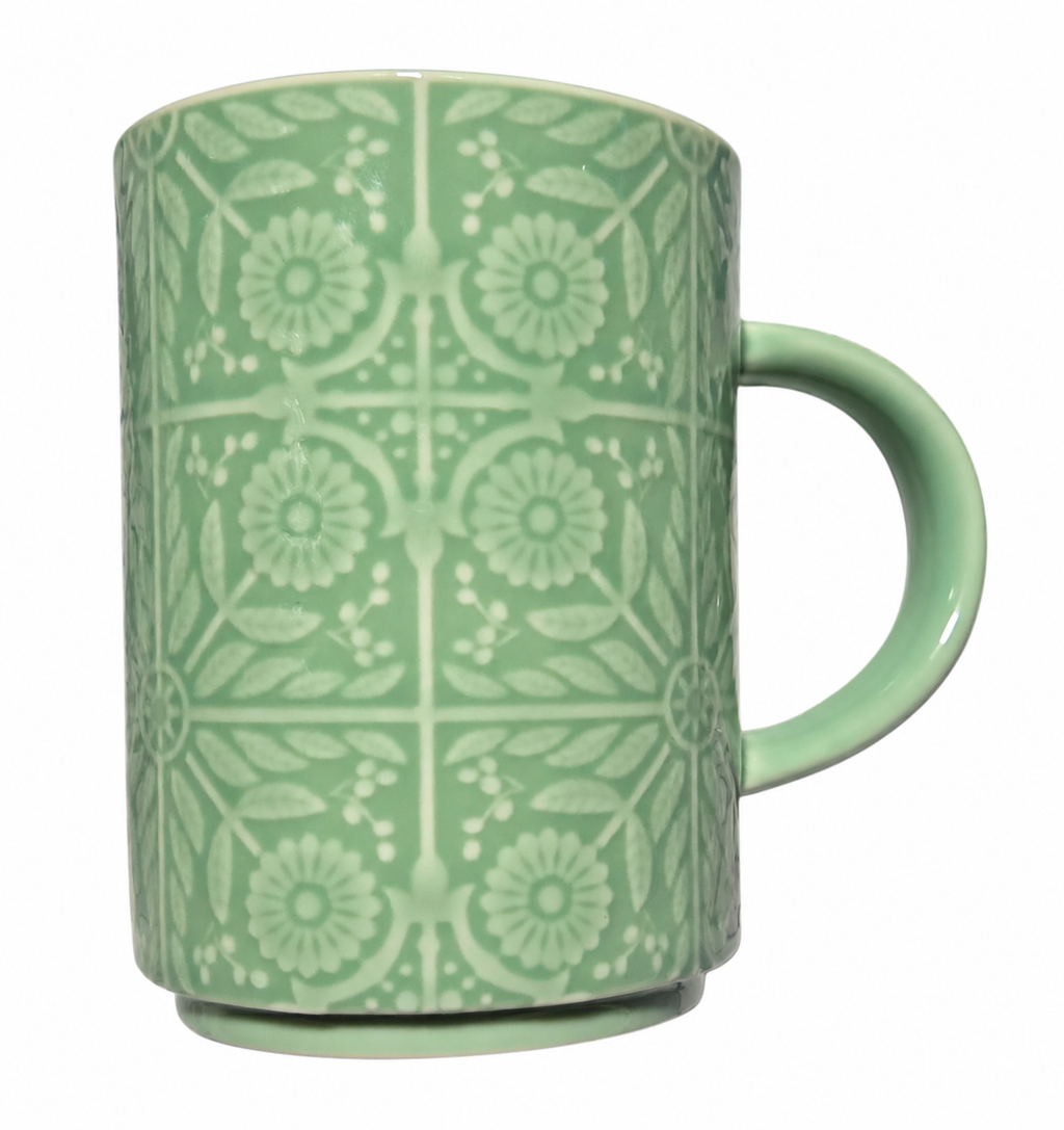 Starbucks mint green floral tile 12 oz mug front on white background