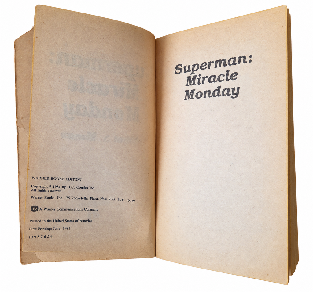 Superman: Miracle Monday by Elliot S. Maggin – 1981 Warner Paperback on white background