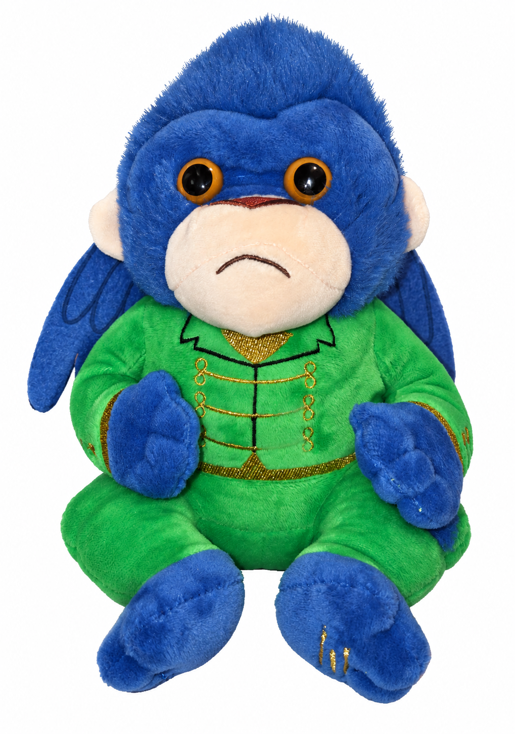 Wicked blue and green flying monkey plush front on white background