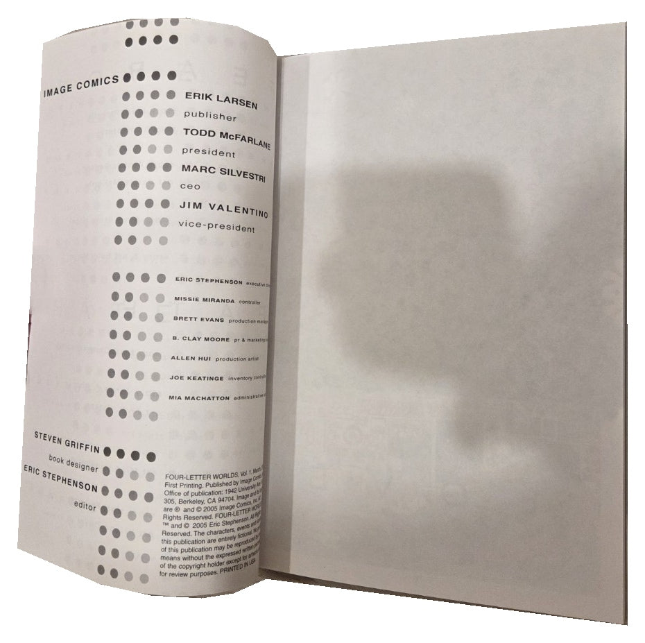 Four Letter Worlds 2005 first printing credits page upright