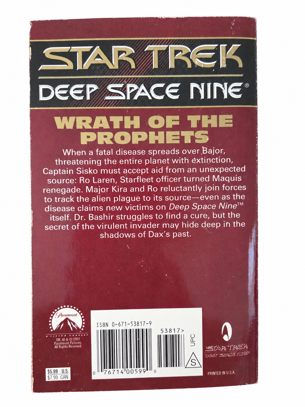 Wrath of the Prophets back cover showing actual wear