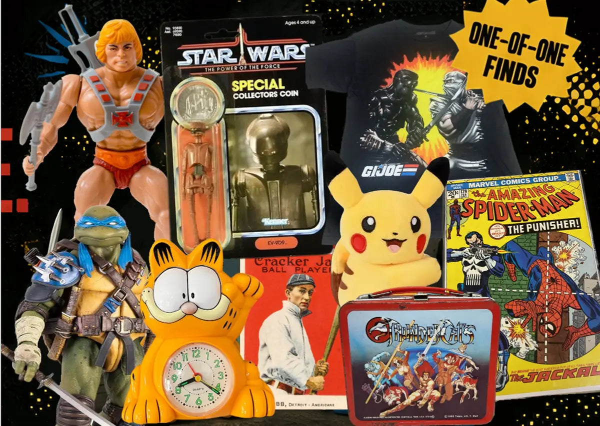 A colorful selection of collectible toys, apparel and vintage finds